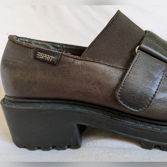Vintage Espirit Y2K chunky brown leather loafers heels 6.5 90s academia platform - Picture 5 of 11